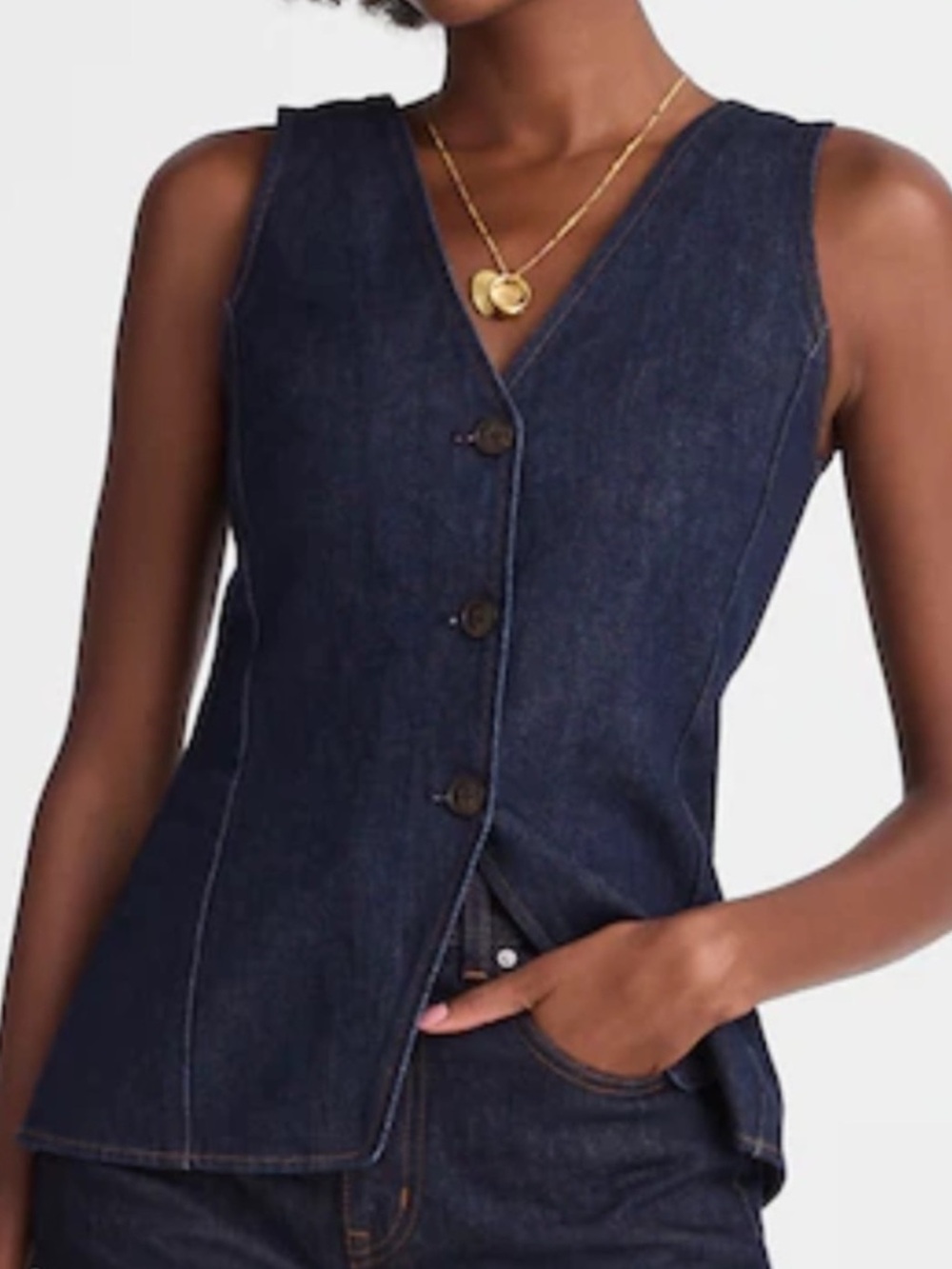 Madewell Women 0 Blue Dark Rinse Wash Longline V-Neck Denim Cutaway Vest NWT